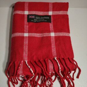 100% Cashmere Scarf Made in Scotland Salmon Coral Pink Plaid w Fringe Old Money
